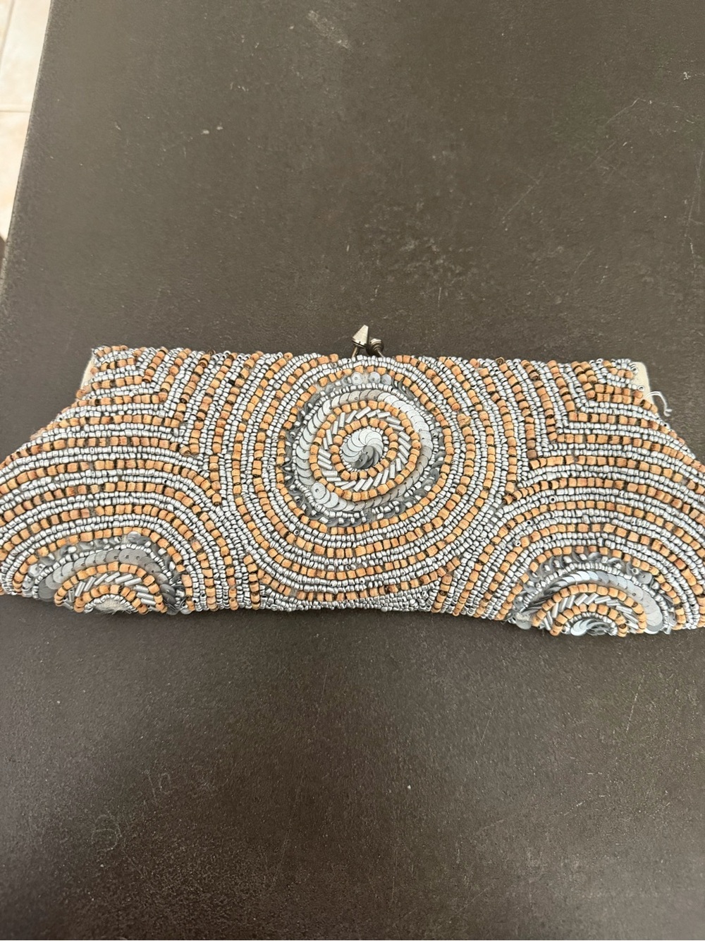 Beaded Spiral Embellished Clutch - Blue & Tan